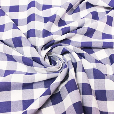 Royal White Checkered Gingham Polyester Poplin Fabric