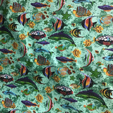 Marine Mixed Fish Green Poly Cotton Fabric