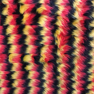 Black Yellow Red Zigzag Faux Fake Fur Long Pile Fabric