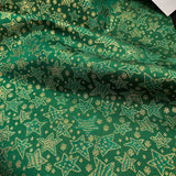 Green Gold Metallic Christmas Stars Brocade fabric