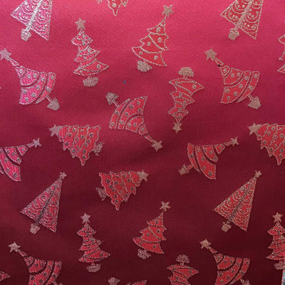 Red Gold Metallic Christmas Trees Brocade fabric