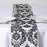 Black and White Taffeta Damask Runner