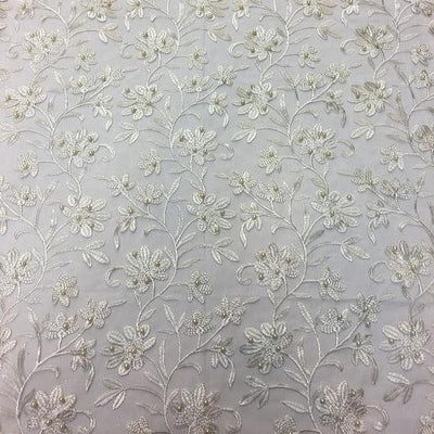 Ivory Orchid Pearl Floral Embroidered Lace Fabric