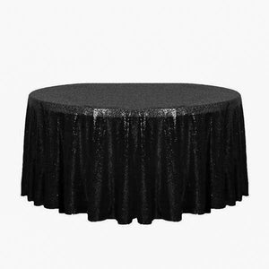 132" Black Glitz Sequin Round Tablecloth