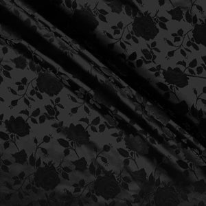 Black Satin Jacquard Roses Fabric