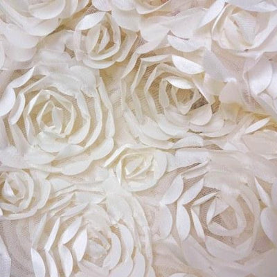 Rosette Mesh Ivory Satin Fabric