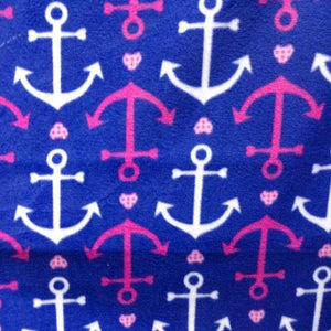 Nautical Anchor on Royal Blue Anti Pill Fleece Fabric