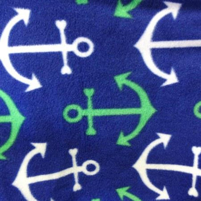 Nautical Anchor Green and White on Royal Blue Anti Pill Premium Fleece Fabric