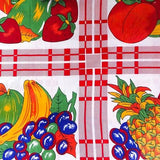 Red Panel of fruits on White Poly Cotton Fabric