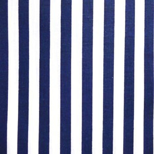 Half Inch White and Navy Stripes Poly Cotton Fabric