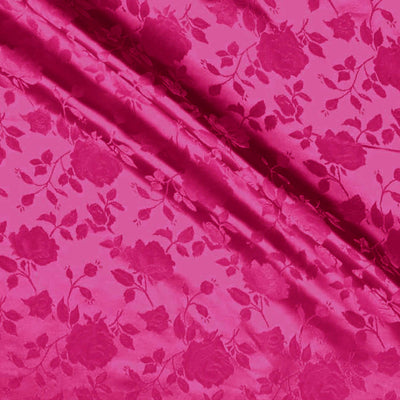 Fuchsia Satin Jacquard Roses Fabric