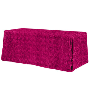 Fuchsia Rosette 3D Satin Rectangular Tablecloth 90" x 132"