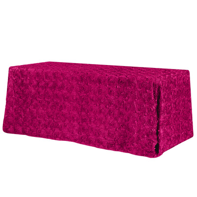 Fuchsia Rosette 3D Satin Rectangular Tablecloth 90