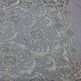 Ivory Beaded Floral Embroidery Lace Fabric