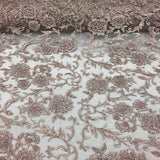 Blush Beaded Floral Embroidery Lace Fabric