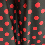 Red Polka Dots on Black Spandex Fabric