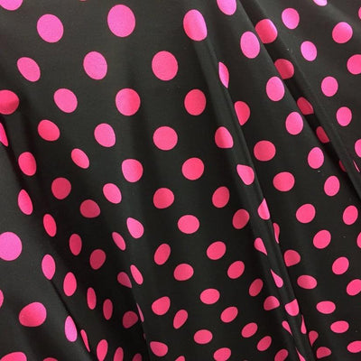 Pink Polka Dots on Black Spandex Fabric