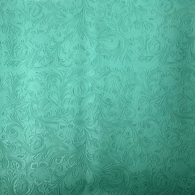 Mint Western Floral Pu Leather Vinyl Fabric / 50 Yards Roll