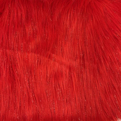 Red Tinsel Sparkle Glitter Shaggy Faux Fur Long Pile Fabric