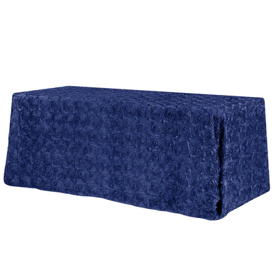 Navy Blue Rosette 3D Satin Rectangular Tablecloth 90