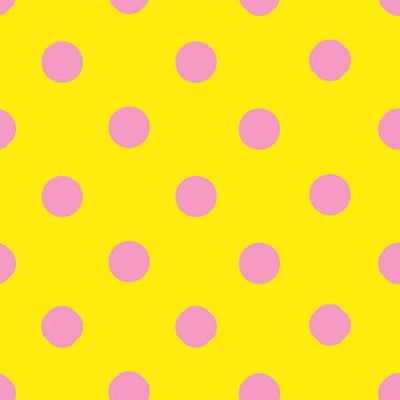 One Inch Pink Dots on Yellow Poly Cotton Fabric