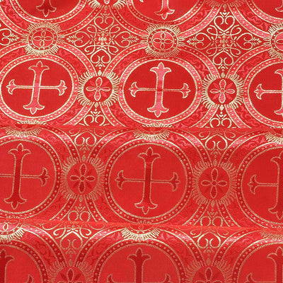 Red Metallic Church Cross Brocade fabric