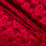 Red Satin Jacquard Roses Fabric