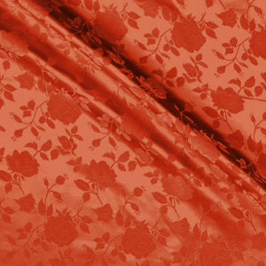 Rust Satin Jacquard Roses Fabric