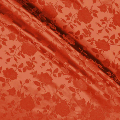 Rust Satin Jacquard Roses Fabric