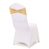 (12 / Pack) Metallic Gold Spandex Chair Sashes With Attached Round Diamond Buckles