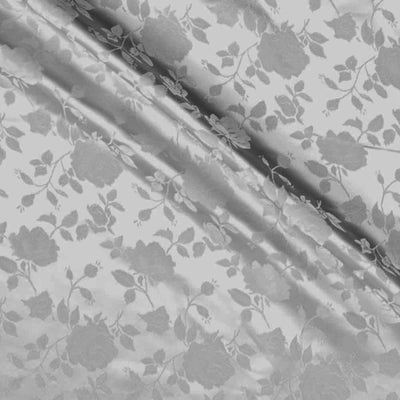 Silver Satin Jacquard Roses Fabric