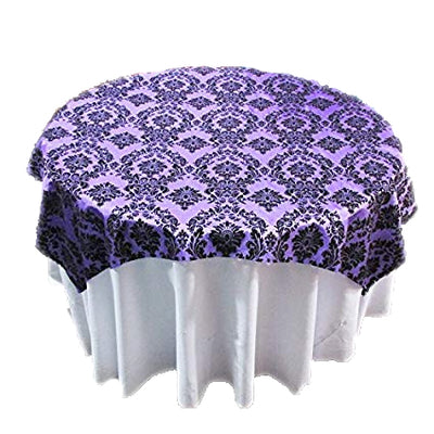 Black Purple Taffeta Flocking Damask Square Overlay 85