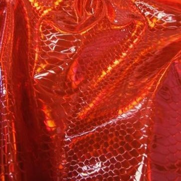 Red Nuevo Viper Cobra Snake Holographic Embossed Iridescent Vinyl Fabric