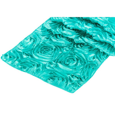 ( 3 Pack ) Light Turquoise Rosette Satin Table Runner