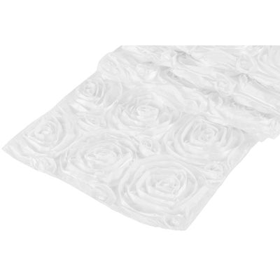 ( 3 Pack ) White Rosette Satin Table Runner