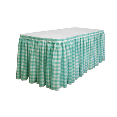 14 Ft. x 29 in. White and Mint Accordion Pleat Checkered Polyester Table Skirt