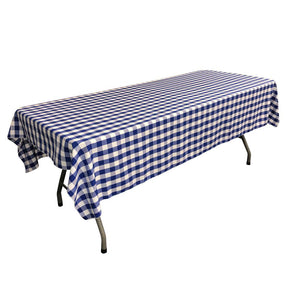 White Royal Blue Gingham Checkered Polyester Rectangular Tablecloth 60" x 108"