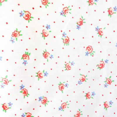 Florals and Dots Red Poly Cotton Fabric