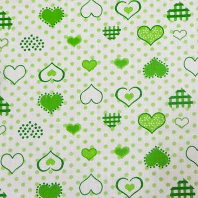 Hearts on Dots Green Poly Cotton Fabric