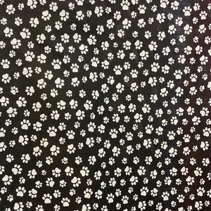 White Paw on Black Poly Cotton Fabric