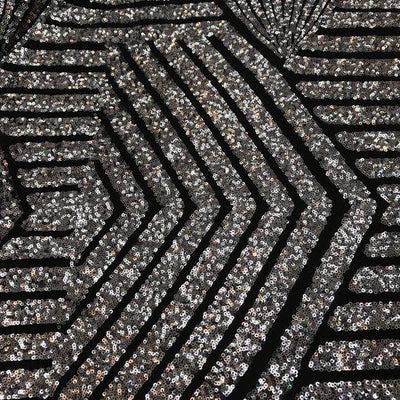 Black Silver Bombshell Stretch Sequin Fabric