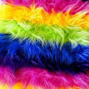 Rainbow Faux Fur Striped Long Pile Fabric