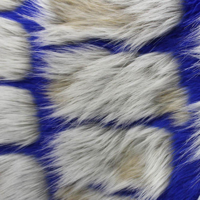 Blue Gray Bricks Faux Fur Long Pile Fabric