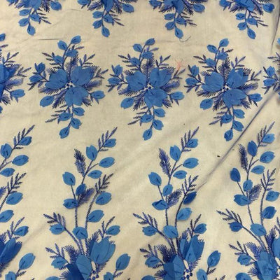 Royal Blue 3D Floral Lace Fabric