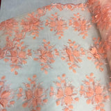 Orange 3D Floral Lace Fabric