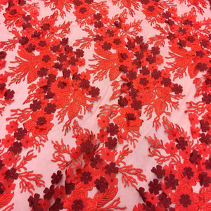 Red 3D Flower lace Fabric