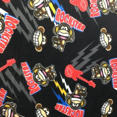 Rock star Monkey on Black Anti Pill Fleece Fabric