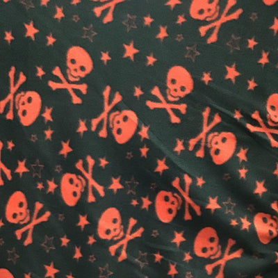 Red Skulls stars on Black Anti Pill Fleece Fabric