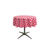 51" White Fuchsia Checkered Polyester Round Tablecloth