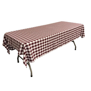 White Burgundy Gingham Checkered Polyester Rectangular Tablecloth 90" x 156"